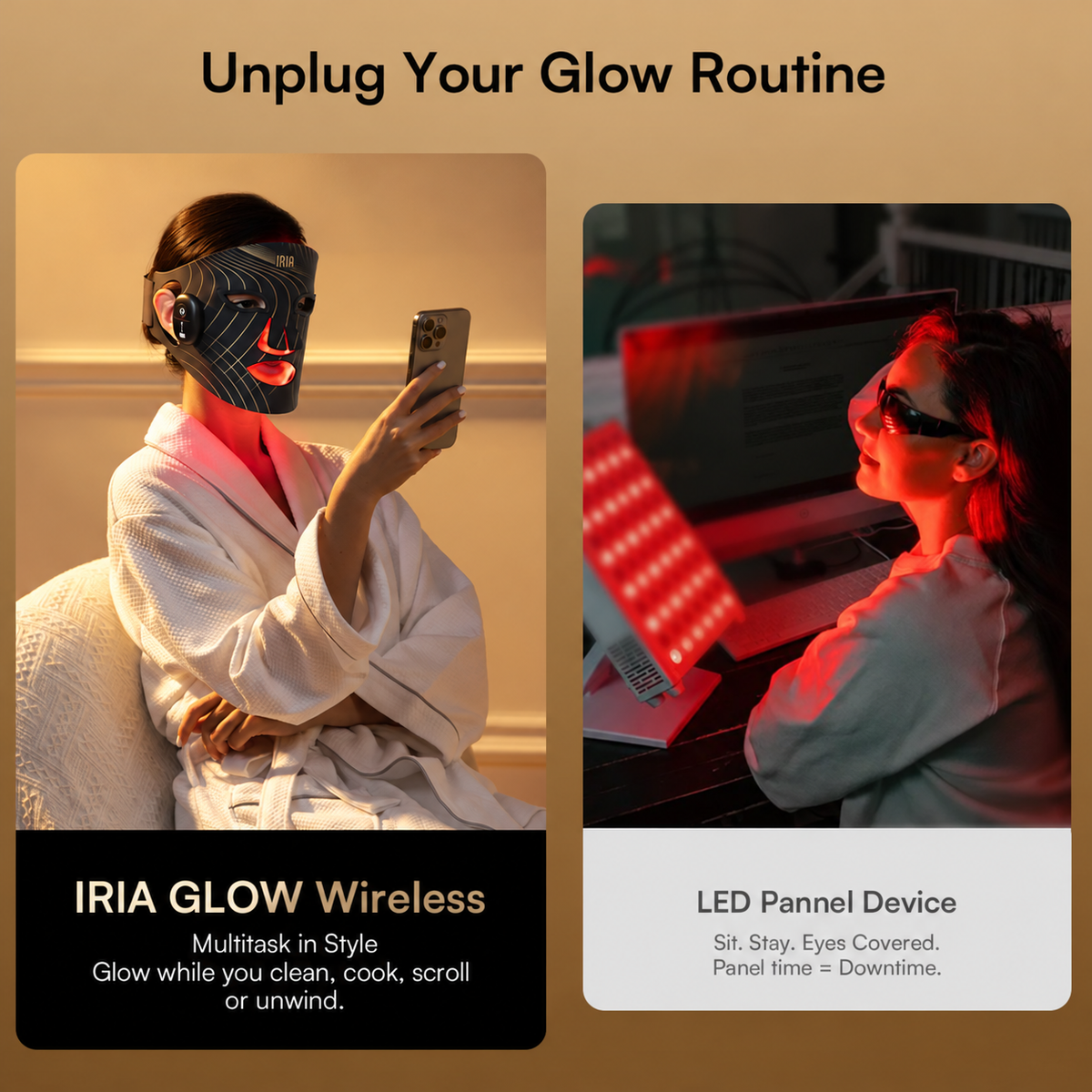 IRIA GLOW Wireless vs LED Panel — multitask vs sit still